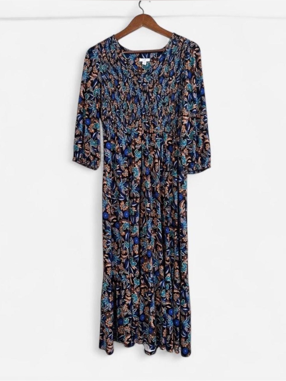 J. Jill Blue Floral Maxi Dress with bell sleeves